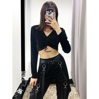 V-neck Velvet Crop Top