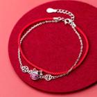 925 Sterling Silver Rhinestone Cat Layered Red String Bracelet 925 Sterling Silver Rhinestone Cat Layered Red String Bracelet - One Size
