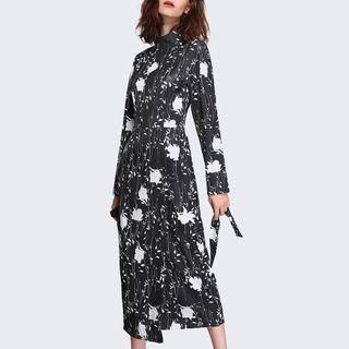 Long-sleeve Floral Tie-waist Dress