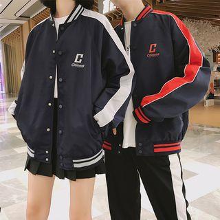 Couple Matching Contrast-trim Buttoned Baseball Jacket