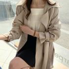 Wide-collar Pleated-back Trench Coat Light Beige - One Size