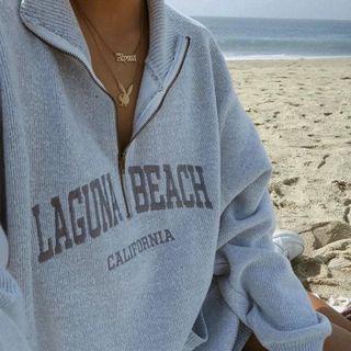 Oversized Zip Collar Letter Sweatshirt