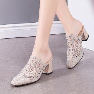 Rhinestone Chunky Heel Mules