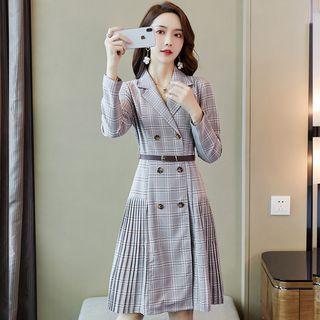 Long-sleeve Double Breasted Plaid Dress