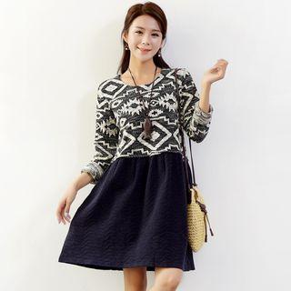 Print Long-sleeve Knit Dress