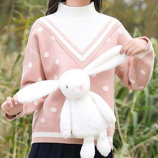 Mock-neck Dotted Sweater Pink - One Size