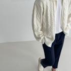 Collared Zip-up Cable-knit Cardigan