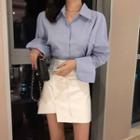Plain Shirt / Irregular Hem Mini Straight-fit Skirt