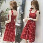 Wide-strap Polka Dot A-line Dress