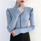 Mock Neck Ruffle Trim Knit Top
