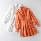 Long-sleeve Lace-up Back Mini A-line Shirtdress