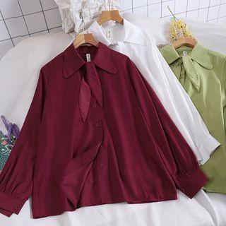 Plain Bow Accent Lantern-sleeve Blouse