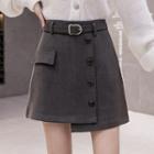 Button-up Asymmetrical Mini A-line Skirt