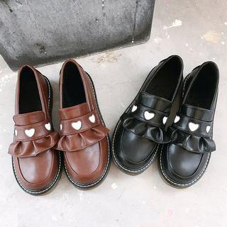 Heart Embroidered Frill Trim Loafers