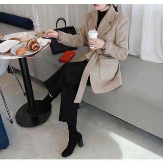 Notched-lapel Wool Blend Jacket With Belt