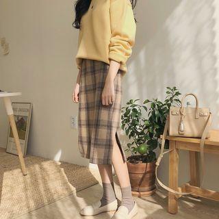 Plaid Straight Fit Mid Skirt
