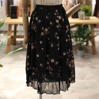Floral Print Chiffon A-line Skirt