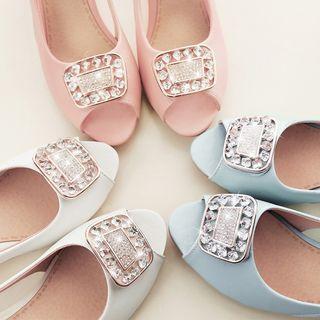 Faux-leather Jeweled Chunky-heel Sandals