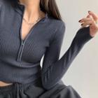 Half-zipper Slim-fit Crop Knit Top