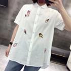 Short-sleeve Ice Cream Embroidered Shirt White - One Size