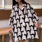 3/4-sleeve Rabbit Print Shirt