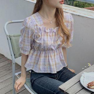 Puff Sleeve Gingham Blouse