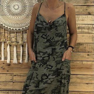 Camo Spaghetti-strap Jumper Pants