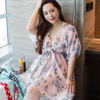 Set: Printed Bikini Top + Skirt + Cover Jacket
