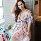 Set: Printed Bikini Top + Skirt + Cover Jacket