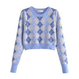 Argyle Knit Top / Mini Pencil Skirt