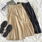 High-waist Plain Asymmetrical Drawstring A-line Midi Skirt