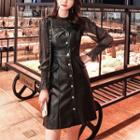 Set: Lace Blouse + Faux Leather Strappy A-line Dress