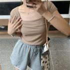 Sleeveless Square Neck Plain T-shirt