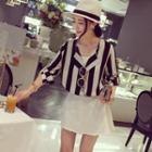 Long-sleeve Striped V-neck Blouse