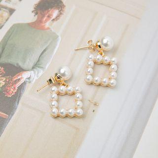 Faux-pearl Square Dangle Earrings