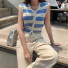 Button-up Stripe Knit Vest