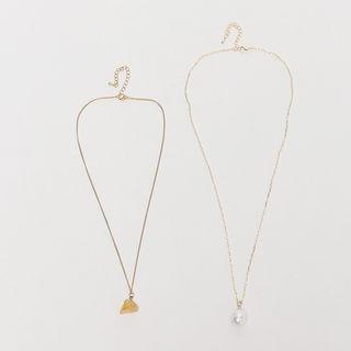 Faux-gem / Faux-pearl Necklace Set (2 Pcs) Gold - One Size