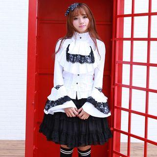 Lace Trim Ruffled Bell-sleeve Shirt