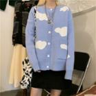 Cloud Print Knit Cardigan As Shown In Figure - One Size