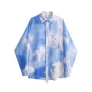 Tie Dye Shirt Print - Blue & White - One Size
