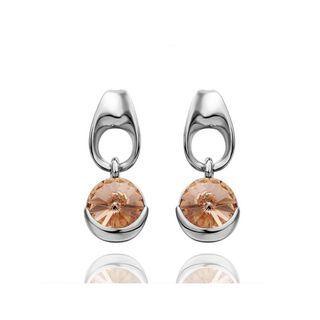 Simple And Fashion Geometric Champagne Cubic Zircon Earrings Silver - One Size