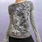 Long Sleeve Heart & Wings Print Paneled T-shirt