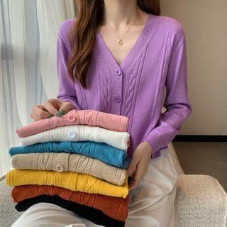 Plain Knit Linen Flower Cardigan