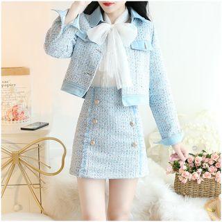 Set: Tweed Jacket + High-waist Mini A-line Skirt