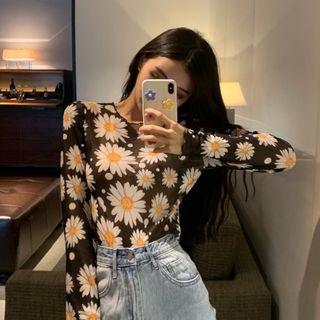 Flower Print Mesh Top