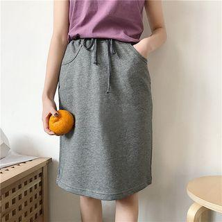 Drawstring Waist Straight Fit Skirt