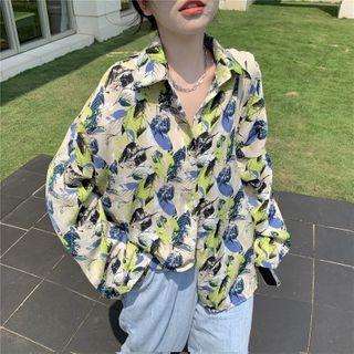 Long-sleeve Button-up Print Shirt