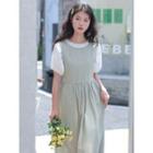 Puff-sleeve Top / Midi Overall Dress