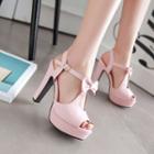 Bow-accent T-strap Heel Sandals