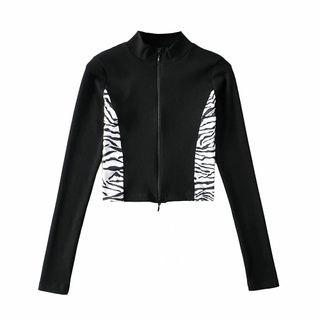 Long-sleeve Zebra Print Panel Crop Top